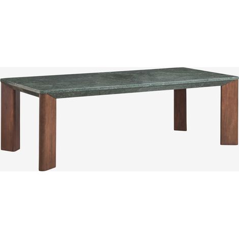 Table à manger rectangulaire 240x110 cm en bois de manguier et marbre Garsea SKLUM Marbre vert d'Udaipur - Bois de manguier foncé (1/5)