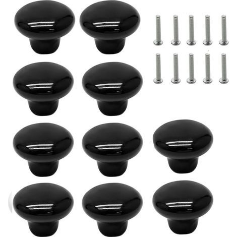 Lot de 10 boutons ronds en céramique noire pour placard, placard et porte de meubles (1/5)
