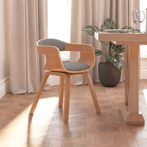 vidaXL Silla de comedor de madera curvada y tela gris taupé (1/4)