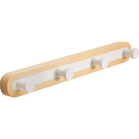 Porte-manteau mural en bois avec 5 crochets, patères d’entrée design moderne, accroche manteaux, chapeaux et vêtements pour salle de bain, salon (4 crochets)