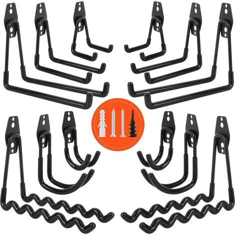 12Pcs Crochet Garage, Crochet Rangement Garage Avec Revêtement Anti-Dérapant, Crochets de Garage Incluant Crochet Vague, Crochet J, Crochet Carré, Pour Outils Êlectriques, Vélos, Êchelle (1/5)