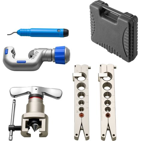 Mophorn Strumento di Svasatura HVAC, Kit per Svasatura Singola Eccentrica a 45° per Tubi in Rame e Alluminio 6-19 mm (1/4"-3/4"), con Morsetti Metrici e SAE, Tagliatubi e Valigetta per Attrezzi (1/5)
