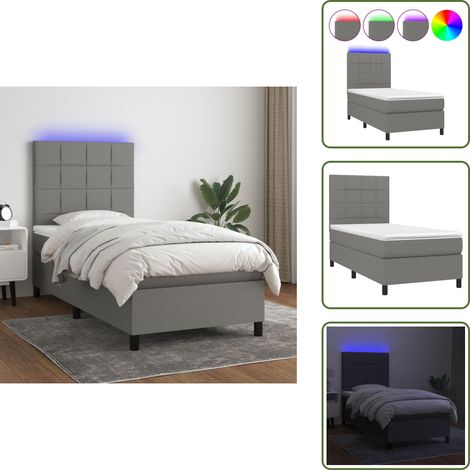 Boxspringbett mit Matratze & LED Dunkelgrau 100x200 cm Stoff - Boxspringbett - Doppelbett - Schlafsofa - Bettenrahmen - Lattenrost (1/5)