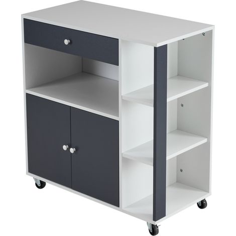 Zwei Türen und eine Schublade, weiß und grau, Speisewagen 80x39x86,5cm