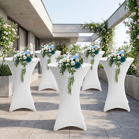 Jiubiaz Lote de 5 fundas protectoras Ø70 cm – Para mesas altas redondas y mesas altas de bar Blanco