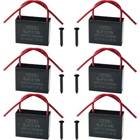 Lot de 6 Condensateurs CBB61 450V 6.0 µF AC 50/60 Hz Climatiseur Ventilateur Moteur Condensateur de Marche Démarrage pour Ventilateur de Plafond, Hotte (1/5)