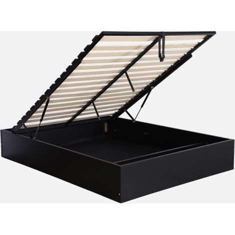 Letto contenitore con rete a doghe decorazione legno, 140x190cm (1/5)