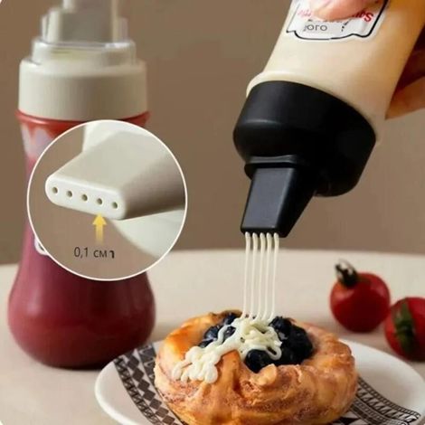 Flacon distributeur sauce 350 ml à 5 trous, bouchon multi-débit pour ketchup moutarde mayonnaise (1/5)