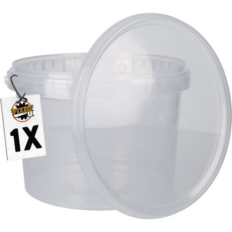 Seau en plastique avec couvercle, rond, 3 L, qualité alimentaire, transparent