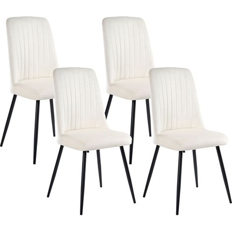 Esszimmerstuhl 4er Set KIRBY Samtstoff Cremeweiß