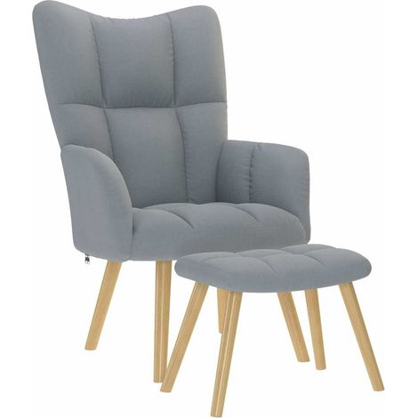 vidaXL Sillón de relax con taburete tela gris claro (1/5)