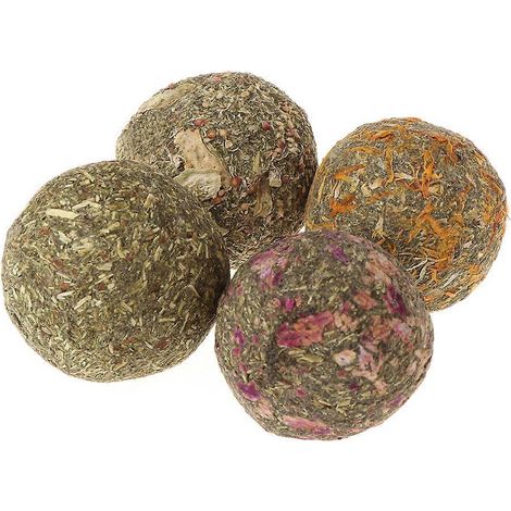 Boules d'herbe naturelle robustes à haute teneur en fibres pour lapins, hamsters et cochons d'Inde - Kit de 2 - Boule d'herbe à fleurs de rose (1/4)