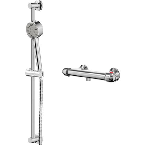 Bullet Polished Chrome Thermostatic Bar Valve Mixer Shower with Tyne Shower Slide Rail Kit (1/5)