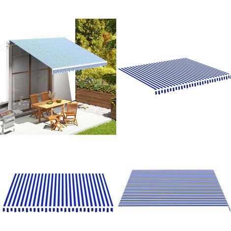 Tissu de remplacement pour auvent Bleu et blanc 4x3,5 m - Tissu D'ombrage - Auvent De Jardin - Toile D'extérieur - Protection Solaire - Parasol De Terrasse - Home & Living (1/5)