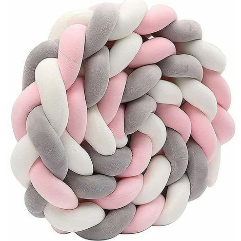 Lit serpent tressé tête protection lit bordure lit bébé coton noeud oreiller rouleau de lit coussin d'allaitement décoratif oreiller lit oreiller canapé coussin pour chambre salon, blanc + gris + ros