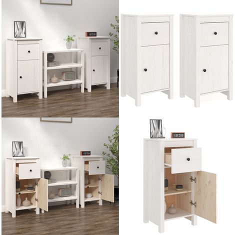 Credenze 2 pz Bianche 40x35x80 cm in Legno Massello di Pino - Credenze in pino - Credenze per soggiorno