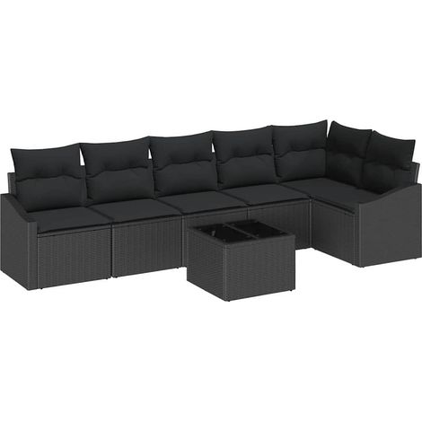 Maison Exclusive - Set di divani con cuscino 7 pcs Nero polyrattan