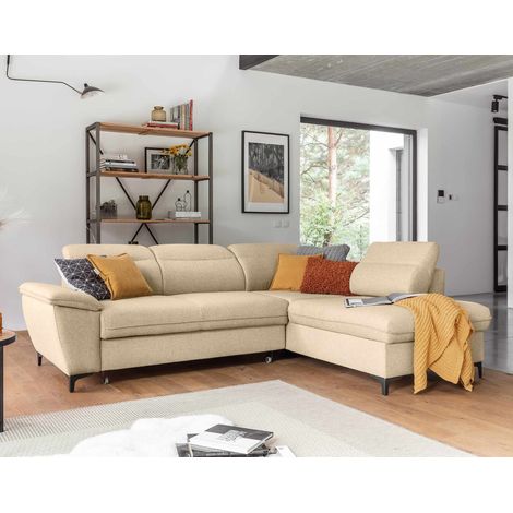 Clever - canapé d'angle droit - 5 places - convertible avec coffre et têtières - en tissu (1/5)