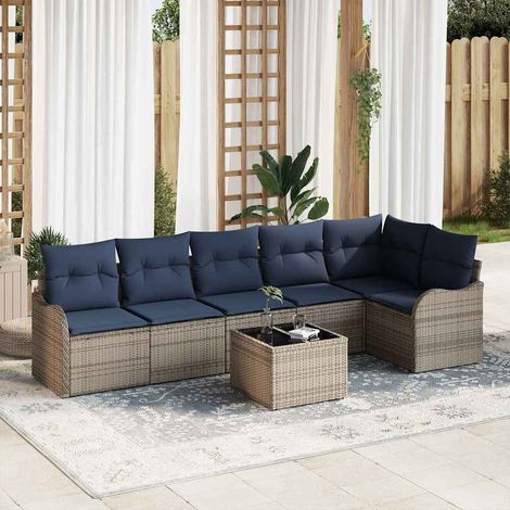 vidaXL Conjunto de sofá de jardín 7 uds. 6 plaza Gris ratán sintético (1/5)