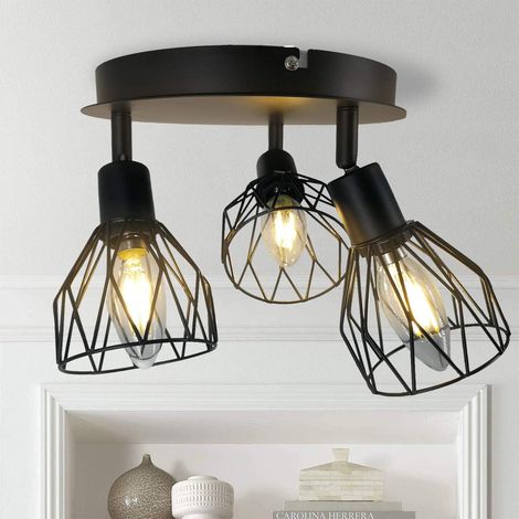 Ganeed Semi-Flush Mount Ceiling Light,3-Lights Industrial Multi Directional Ceiling Light Fixtures,Iron Cage Ceiling Lamp Pendant Lighting for Farmhouse Island Dining Room Hallway Bedroom (1/4)