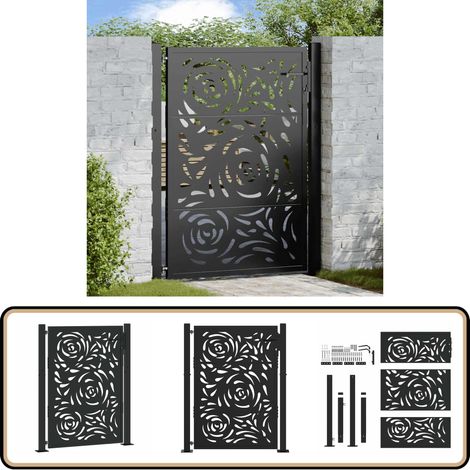 vidaXL Portail de jardin noir 105x130 cm acier conception de flamme (1/5)