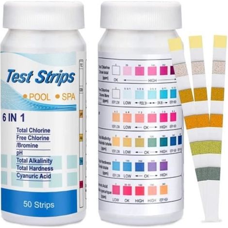 Kit d'analyse de l'eau - Non spécifié - 6 en 1 - 50 bandelettes - Mesure chlore, brome, pH (1/4)