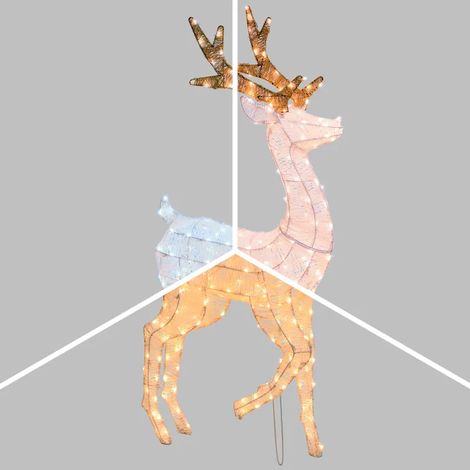 Renne 3D lumineux H125cm 240 LED Dual blanc chaud fixe, décoration Noël métal blanc doré Lotti (1/5)