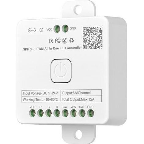 Controlador Regulador Tira LED 12/24V DC 12 en 1 W/CCT/RGB/RGBW/RGBWW/IC Digital SPI con Mando y Control Bluetooth Monocolor / CCT / RGB / RGBW / RGBWW