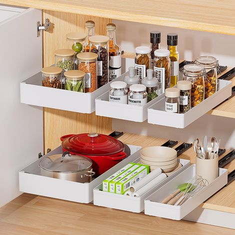 3er-Set herausnehmbare Organizer für Schränke, herausnehmbare Schubladen in 3 Breiten für Küchenmöbel, Badezimmer, Breite 13,5 + 18 + 27 cm (weiß)