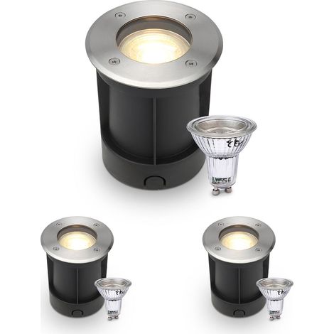 LED Bodeneinbaustrahler rund Edelstahl 230V IP67 - Leuchtmittel: GU10 5W 2700K DIMMBAR - Anzahl: 3x (1/5)