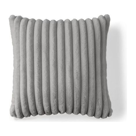 1 coussin fausse fourrure côtelée, 40x40 cm, gris clair, pour canapé et intérieur moderne