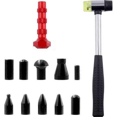 11 pièces kit de réparation de Bosses sans Peinture, Un Marteau en Caoutchouc indenté, Un Stylo à Percussion en métal avec 9 Pointes de Forme différente, Outil de Suppression de Bosses (1/5)