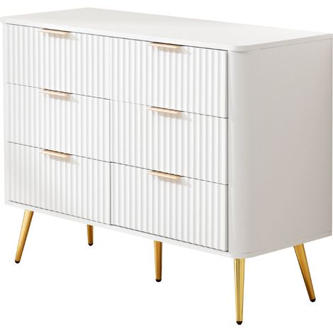 Weiße 6-Schubladen-Kommode aus MDF mit Metallgriffen und Soft-Close-Schienen (1/5)