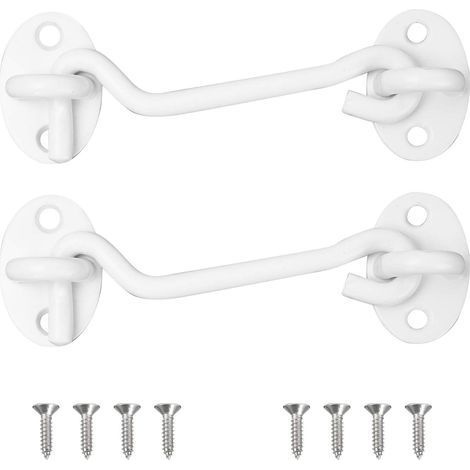 Lot de 2 crochets tempêtes, Bolatus en acier inoxydable avec œillet, pour porte, garage, fenêtre, cabine, porte (100 mm, blanc) (1/5)