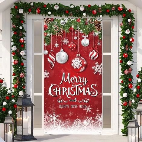 Joyeux Noël Porte Bannière pour Noël Décoration, Joyeux Noël Bannière Porte Extérieure Décoration,Toile de Fond Jardin , 180 90cm