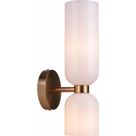 Applique Murale Moderne Verre Soufflé Asymétrique – Lampe Murale Double Éclairage E14 pour Chambre, Couloir, Salle de Bain (Blanc)