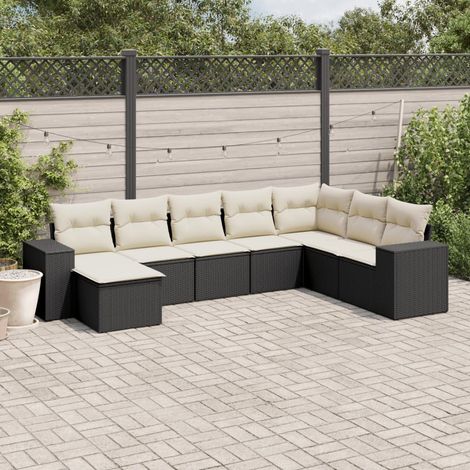 8-tlg. Garten-Sofagarnitur mit Kissen Schwarz Poly Rattan (1/5)