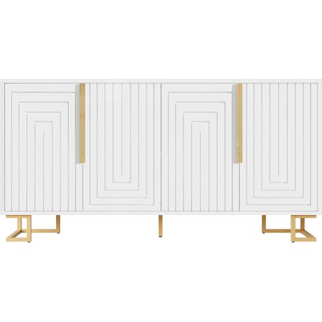 Credenza bianca in MDF 152 x 40 x 75 cm con 2 ante e dettagli dorati MODENUIT (1/5)