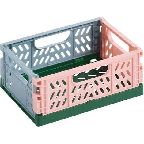 Mini caisse de rangement - Plastique - Pliable - Gris/Vert/Rose - 14x10,5x6cm - Bureau, loisirs créatifs
