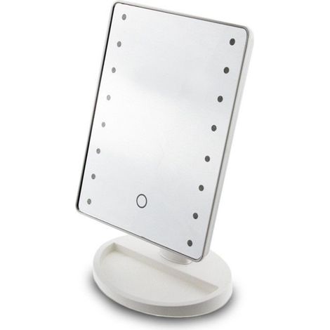 Miroir de maquillage sans fil à 16 LED à lumière naturelle - Miroir de rasage pour hommes - Miroir de coiffeuse professionnel - Miroir de salle de bain HD - Rechargeable - Blanc (1/5)