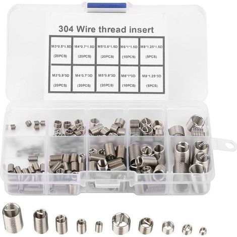 Lot de 150 Inserts de Réparation de Filetage, M3-M8 Acier Inoxydable Helicoil Assortiment (1/4)