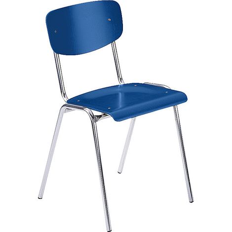 Chaise coque en bois, modèle classique - piétement chromé, lot de 4 - bois bleu gentiane (1/2)