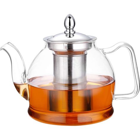 Carafe en verre de 1200 ml avec filtre amovible, théière compatible avec les plaques de cuisson, thé en vrac et en fleurs (1/5)