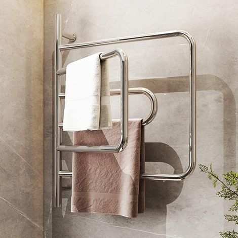 Swivel heated towel rail with 4 and 6 bars, plug-in/wired, polished, swivel towel warmer, heated towel rail, wall-mounted heated towel rail, stainless steel (1/5)