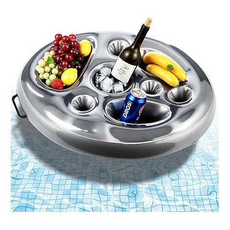 Porte-Gobelet Gonflable Flottant 2 en 1-8 Trous Porte-Gobelet de Piscine Gonflable pour Les Fêtes de Piscine D'été Floating Bar (1/4)