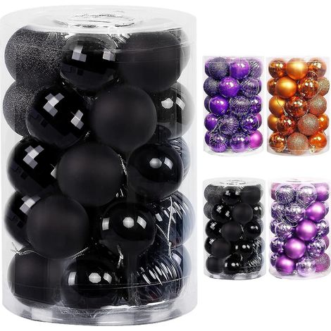 Boules de Noël pré-enfilées, décorations pour sapin de Noël, boules à suspendre noires (1/5)