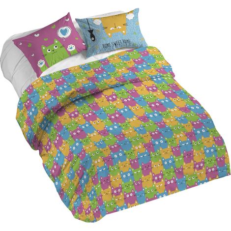 Parure de lit Double 100% Coton, avec Housse de Couette 250 x 200 cm et 2 taies d'oreiller 52 x 82 cm, fabriquée en Italie, Housse de Couette Lavable en Machine à 40 °, Fantaisie (1/2)