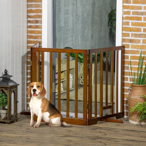 Portail pliant à 3 panneaux avec pieds antidérapants pour les couloirs - 181x35x76 cm - bois de pin - escaliers et pièces - brun foncé