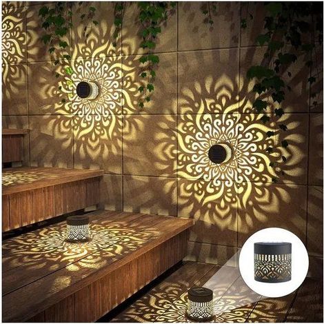 Lot de 2 lampes solaires mandala tournesol pivoine sur pied，applique murale，décoration de jardin. (1/5)
