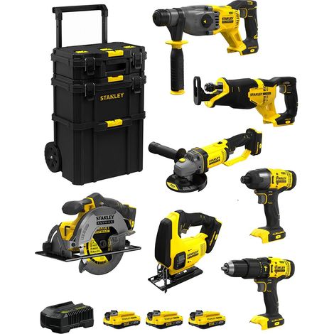 STANLEY FatMax Kit SVK702 (SFMCH900 + SFMCG400 + SFMCD711 + SFMCF800 + SFMCS500 + SFMCS600 + SFMCS300 +3x2,0Ah +Cargador +Carro) (1/5)